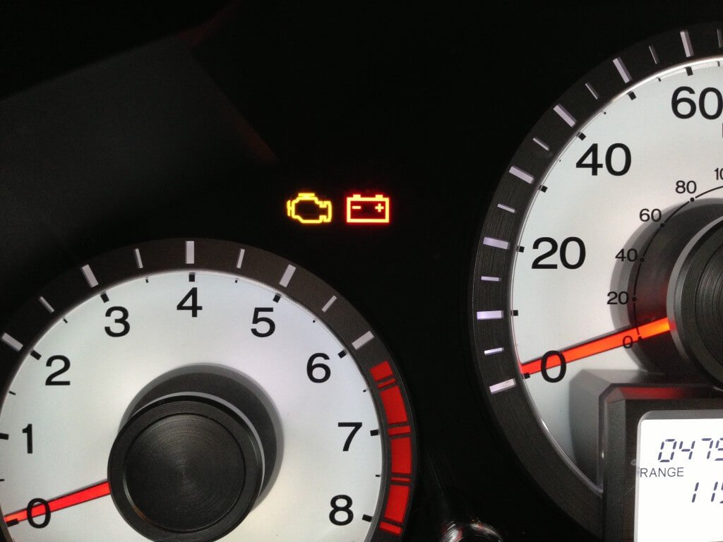 Car dashboard and warning lights.