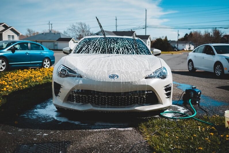 car washing with shampoo